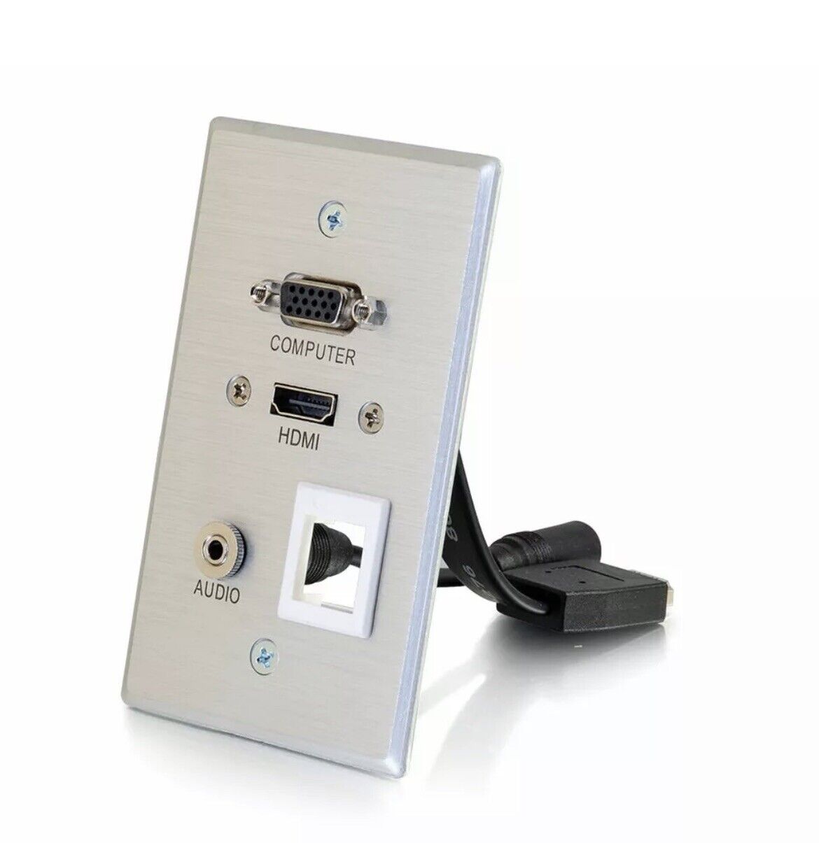 HDMI, VGA, 3.5mm Audio Pass Through Single Gang Wall Plate w/Keystone - Aluminum