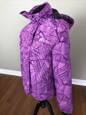 Otu Womens L Waterproof Ski Snowboarding Jacket Fleece Lined Hooded Purple Print
