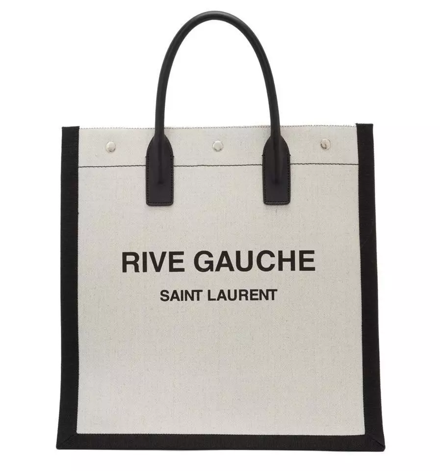 NWT SAINT LAURENT RIVE GAUCHE NORTH/SOUTH TOTE BAG IN PRINTED LINEN AND  LEATHER