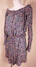 POLO RALPH LAUREN Women's Blue Floral Print Scoop Neck Long Sleeve Shift Dres...