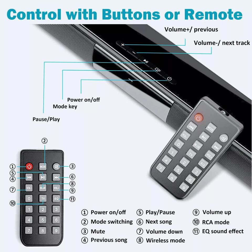 TV Surround Soundbar Lautsprechersystem Wireless BT Subwoofer Heimkino + Fernbedienung - Bild 3 von 4
