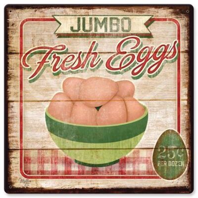 Jumbo Fresh Eggs Frische Eier Bauernhof US Werbung Retro Sign Blechschild Schild