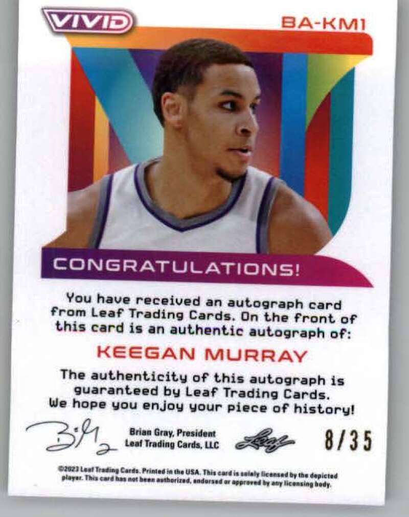 2022-23 Leaf Vivid Autograph Red #BA-KM1 Keegan Murray XRC