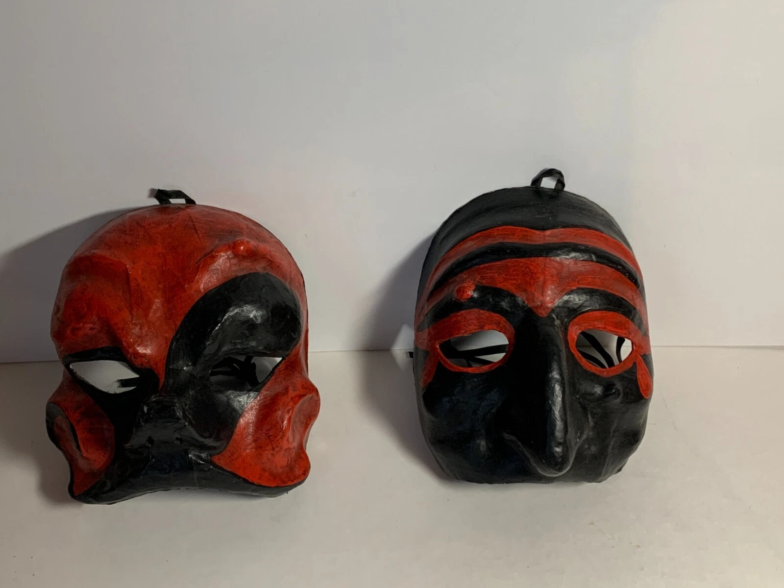 2 Handmade & Painted Italian Red Masks Signed Agostino Dessi Firenze Italy