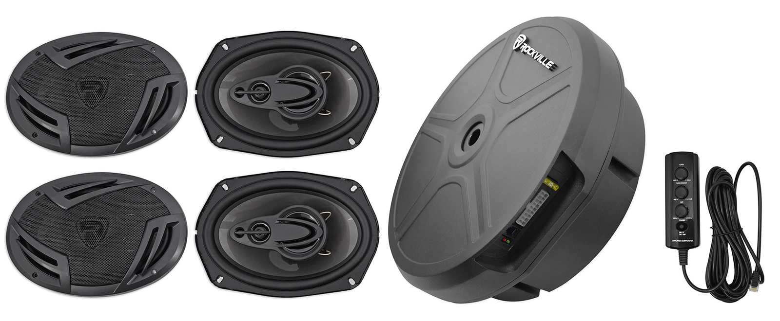 4 Автомобильные колонки Rockville RV694A 6x9 Скрытый сабвуфер с питанием от запасного колеса 43890₽