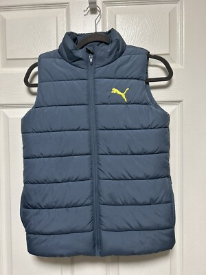 Puma Youth Boy s Classic Light Blue Puffer Winter Vest Jacket Size M 10/12