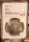 1883-P  $1  MORGAN SILVER DOLLAR PHILADELPHIA MINT STATE NGC MS61
