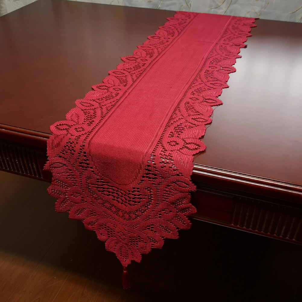 heritage lace dresser scarves Red Vintage Lace Table Runner Dresser Scarf Hand Crochet Floral Doily 13x70in