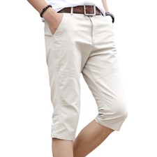 Men Below Knee Cargo Shorts Slim Casual 3/4 Length Pants Short Trousers Summer
