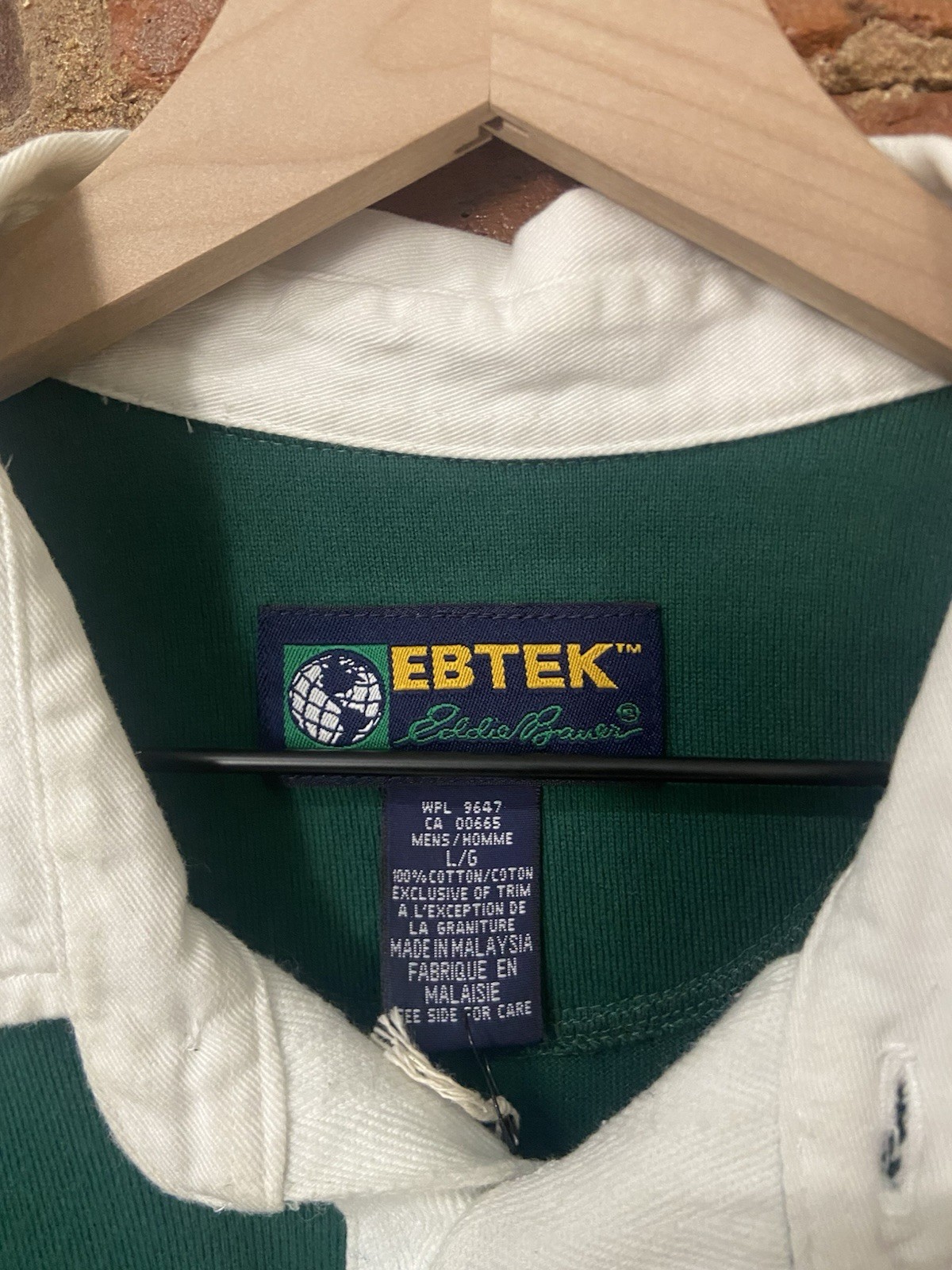 Vintage Eddie Bauer Ebtek Rugby Shirt Large Green/Blue image 2