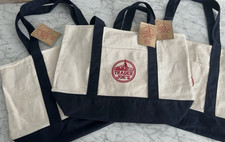 Trader Joe's (Lot of 3) Large Canvas Tote Reusable Bag 20x14x6" Navy Blue/White