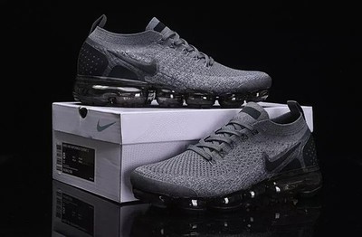 New Nike Air VaporMax Flyknit 2 Air Grey/Black Cushion Shoes 7-11