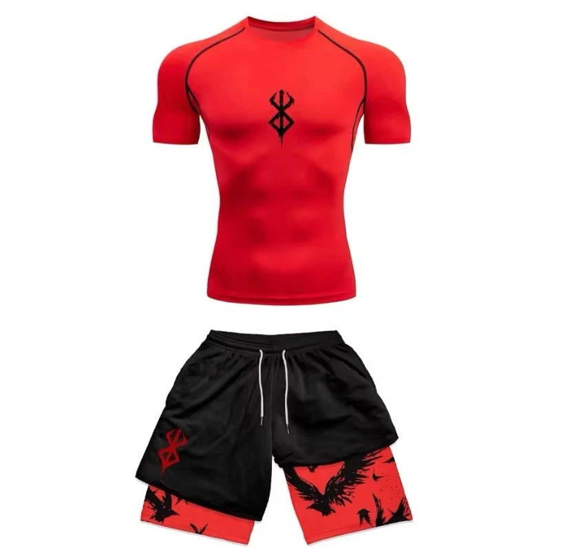Berserk Anime Men's Compression Set short Sleeve Gym Top+Workout Shorts - Image 3 of 4