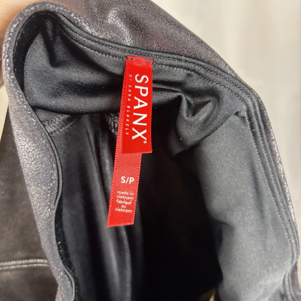 Leggings Spanx Mujer Negros Imitación Cuero Blanco Rayas Laterales Talla Pequeña Foto 4 de 4