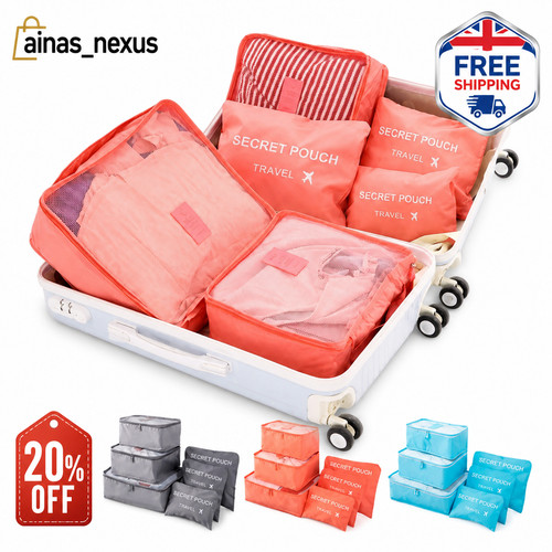 6pcs Travel Packing Cubes Set Waterproof Luggage Organiser Bags Clothes Storage