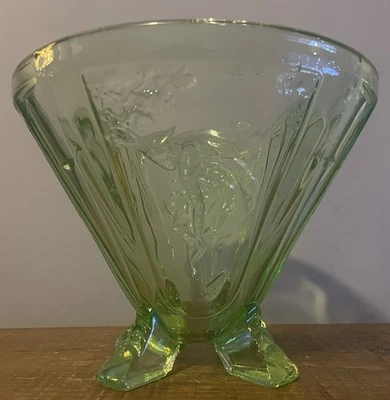 Art Deco Sowerby Pressed Glass Vase Embossed Green Mercury Figurine Vase #2566 - Image 1 of 4