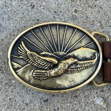 Vintage BTS Brass Belt Buckle American Bald Eagle Solid Patriotic USA Nature 3"