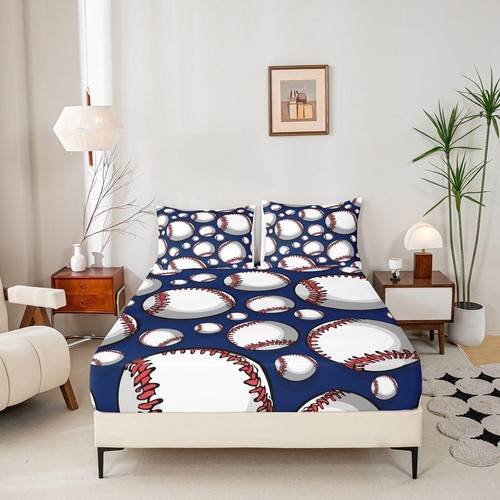 Baseball Bedding Set Sports Theme Fitted Sheet for Kids Boys Girls Teens 3D B... - Picture 2 of 7