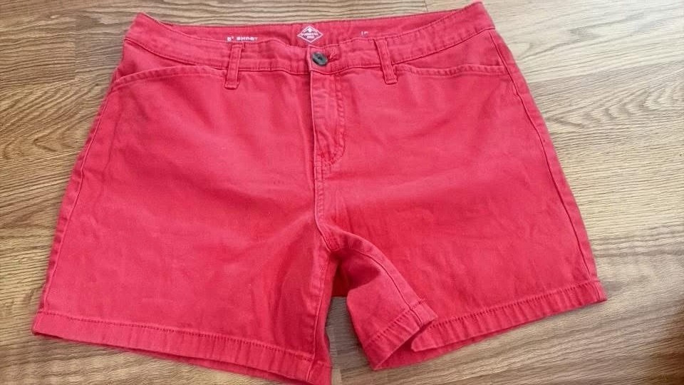 Women’s Pink Chino Shorts Size 10 Regular Fit Solid Flat Front Style