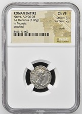 Roman Empire - Nerva - AD 96-98 - Silver Denarius - NGC Ch VF - RIC:44