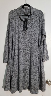 Snapdragon & Twig Swing Dress Medium Black Grey Artsy Lagenlook Long Sleeve NWT