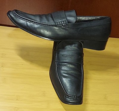 DSQUARED2 MEN'S BLACK LEATHER SLIP-ON PENNY LOAFERS SIZE 45 MADE IN ITALY