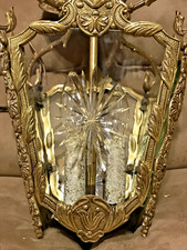 Lanterna vintage francese rococò vetro inciso ottone/rame portico/sala/porco