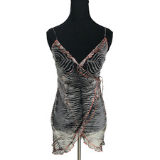 Vtg Y2K Express Zebra Stripe Sheer Slip S Sce...