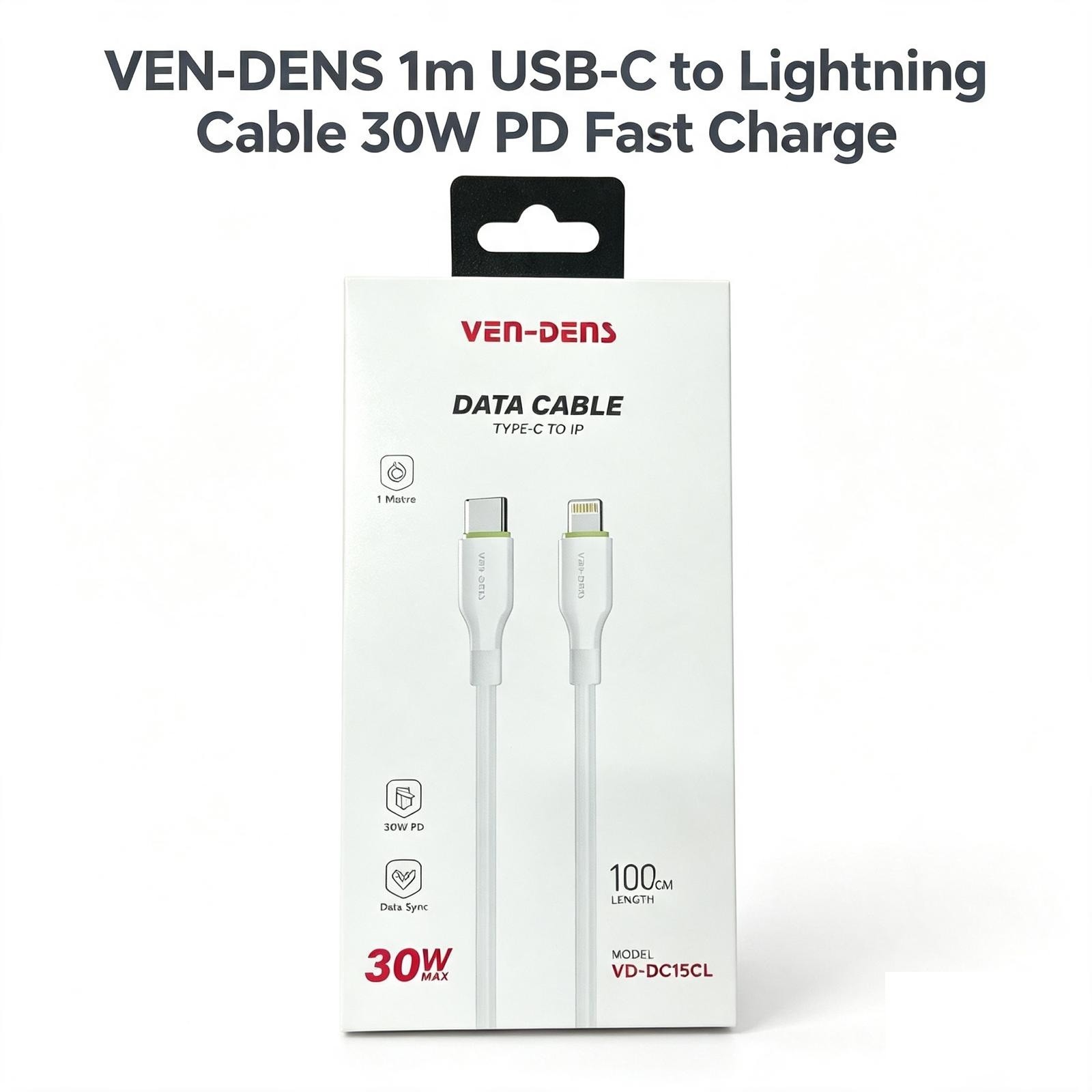 VEN DENS 1 METRE USB-C TO IPHONE FAST CHARGING TYPE C CABLE