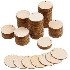 AWIZOM 200 Pcs Unfinished Wood Circles with Hole 2 Inch Wooden Round Craft