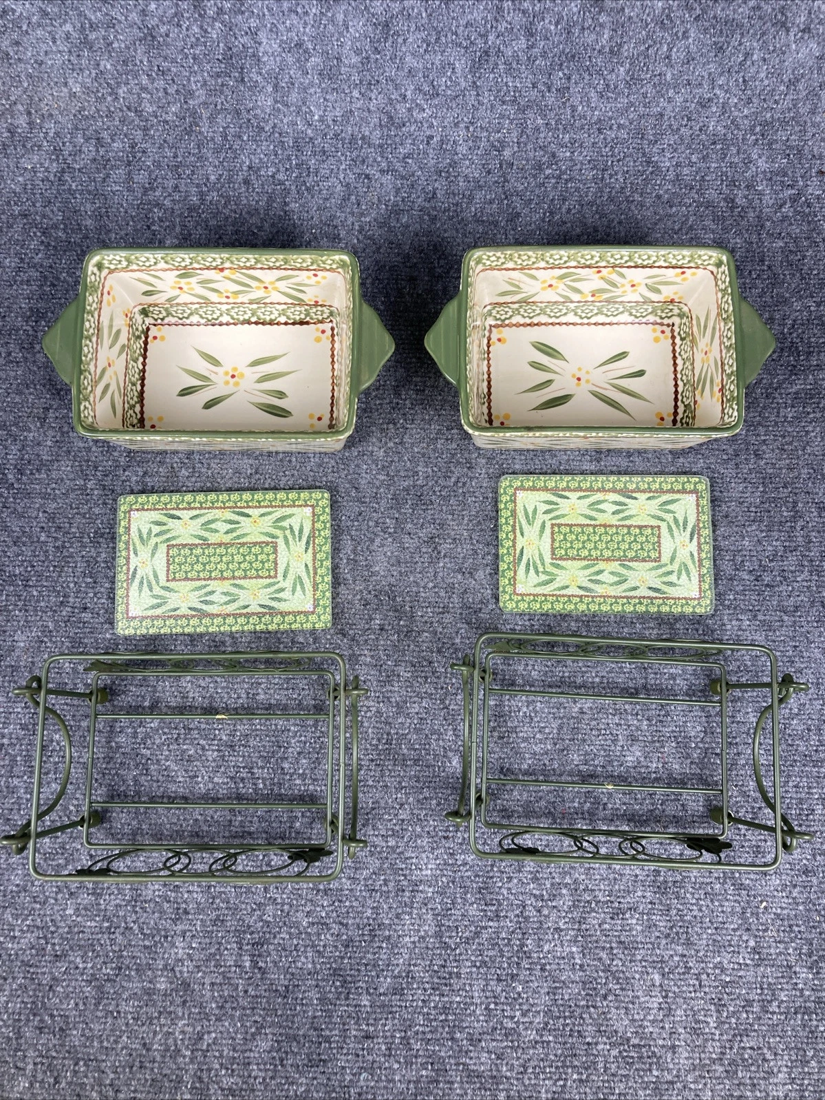 Set of 2 Temptations Ovenware Old World 1 qt Mini Loaf, Rack & Trivet Baking Set