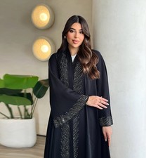 Abaya Muslim Women Rhinestone Long Dress Loose Robe Open Kimono Cardigan Kaftan