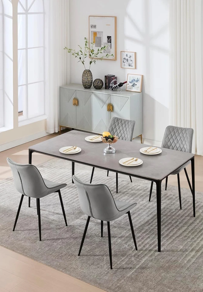 Velvet Dining Chairs Set of 2 Light Grey Armless Upholstered Kitchen Lounge - Image 4 of 4