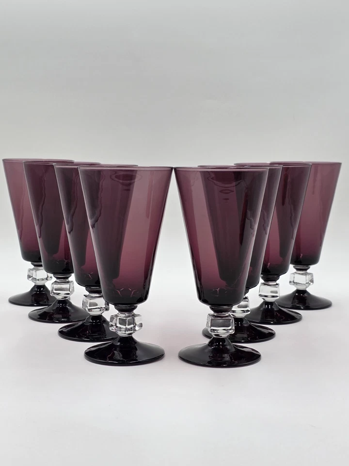 JUEGO ANTIGUO DE 8 VASOS DE AGUA DE 7" AMATISTA BRYCE WILMINGTON MODERNOS DE MEDIADOS DE SIGLO. Foto 2 de 4