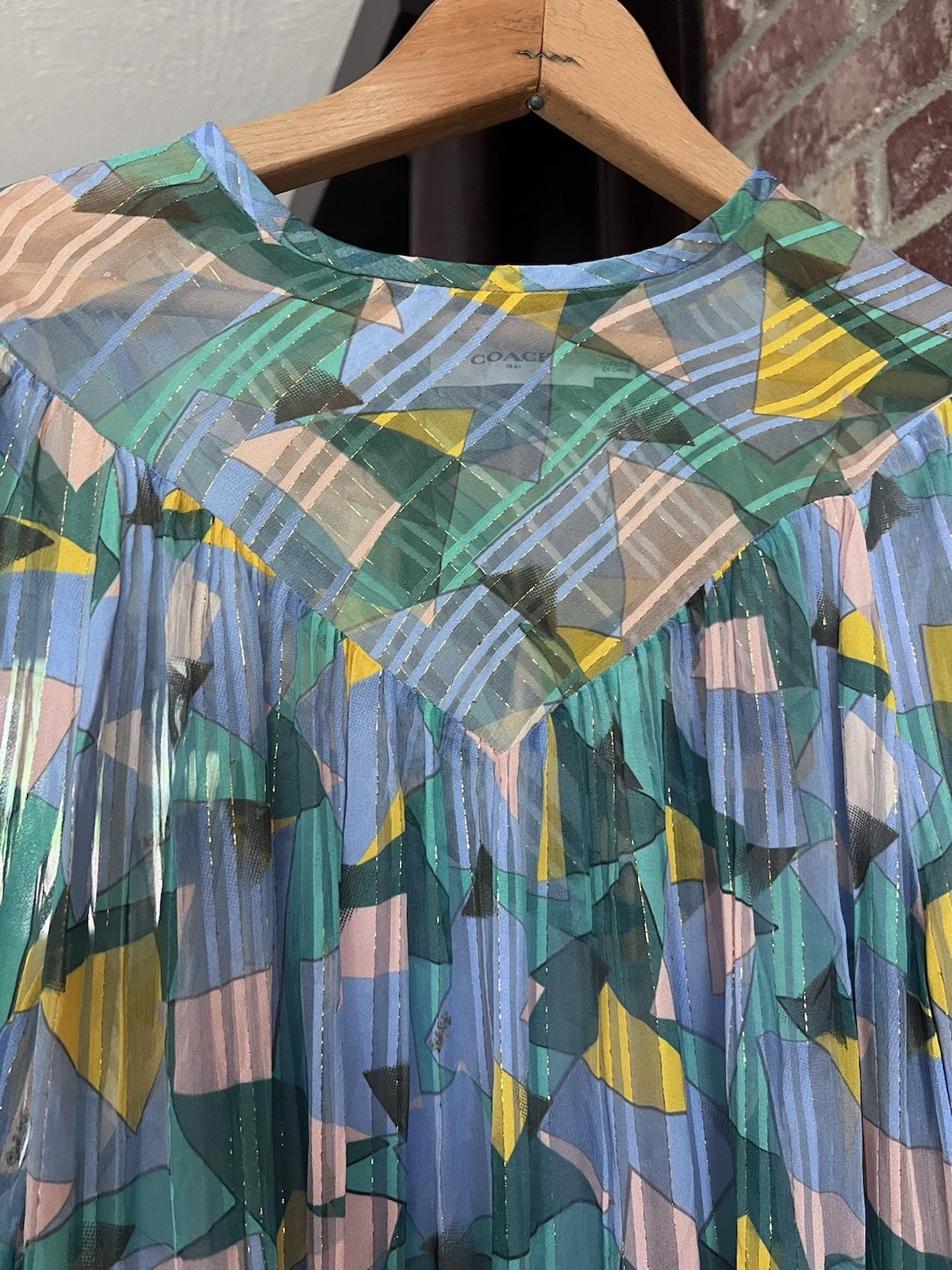 Mini abito Coach colorato audace Geo Yoke manica lunga taglia 6