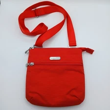 Baggallini Small Crossbody Bag RFID Protection Red Orange Outside Pockets 