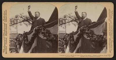 Photo:South Lawrence MA Theodore Roosevelt 1902 Speech Crowd Stereograph