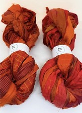 Sari Silk Ribbon, Weave Knit Crochet. UK Seller. Blood Orange. 5m