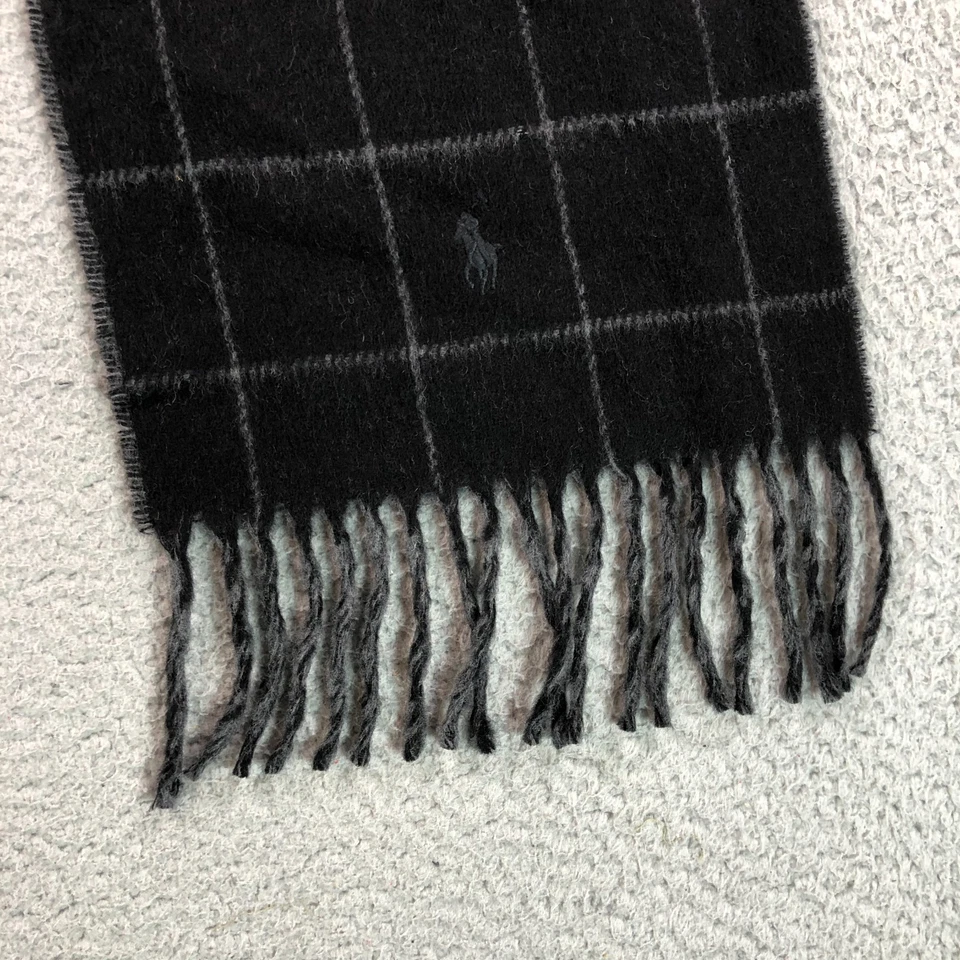 Polo Ralph Lauren Bufanda Negro Gris Ventana Lana Virgen Reversible Italia NUEVO Foto 2 de 4
