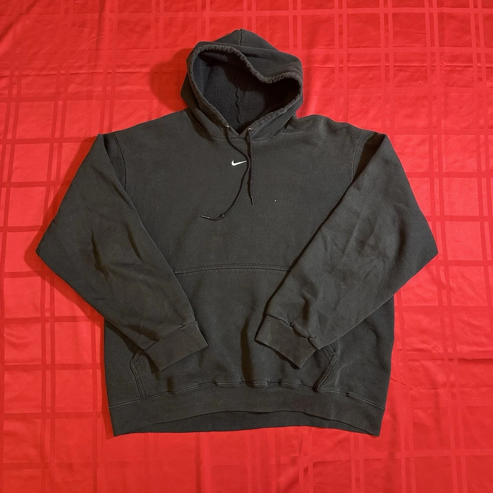 Black Nike Center Swoosh Hoodie Made In Mexico Grey Tag Size Large Vintage 90s - Image 2 of 4