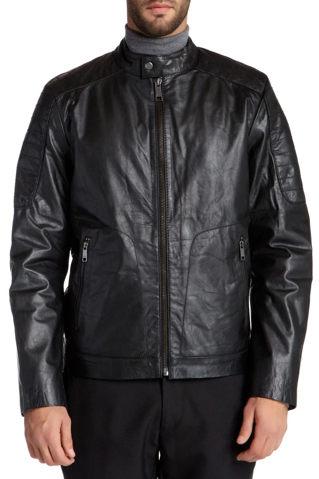 Andrew Marc New York Hombre Cuero Motociclista Corredor Chaqueta Negra Talla S Foto 3 de 4