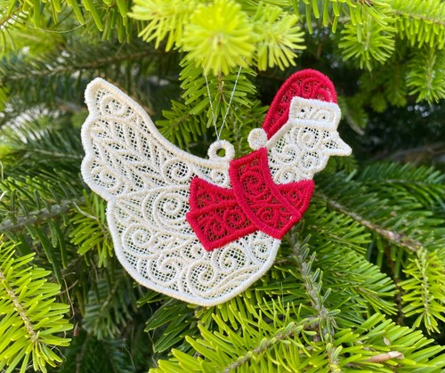 Farmyard Embroidered Lace Christmas Decorations - Cow, Hen, Pig or Set Of All 3 - Picture 3 of 10