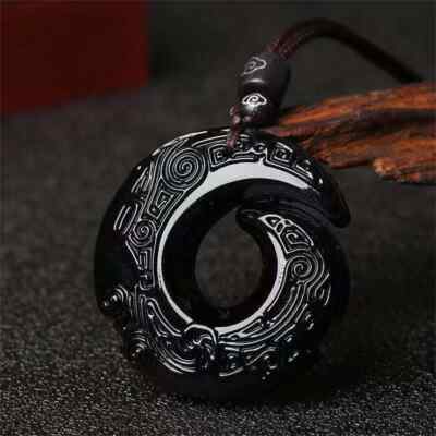 Green Jade Chinese Hand-Carved Dragon Jade Pendant Vintage Amulet Necklace 