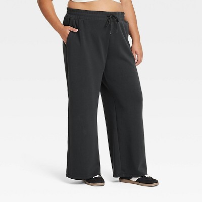Womens Airy Sleek High-Rise Wide Leg Sweatpants - All In Motion Black XXL