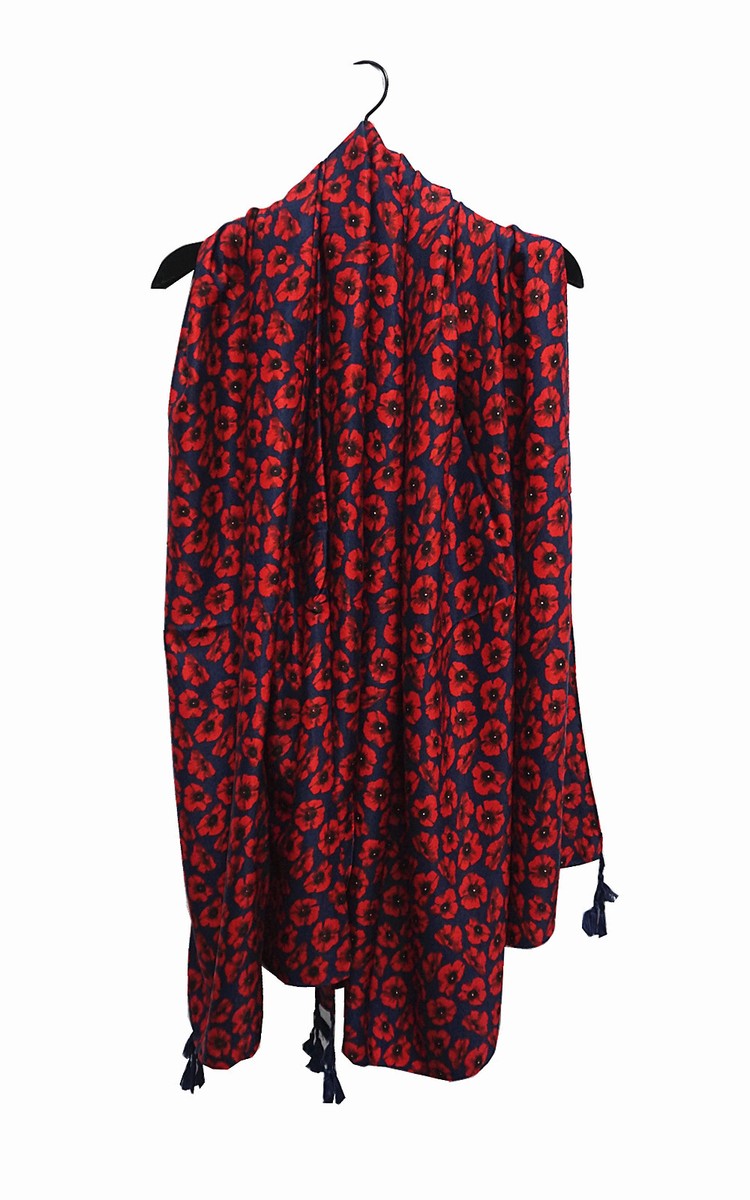 Sciarpa Vintage Con Fiori Di Papavero Di Marc Laury Paris: Poliestere Rosso, Nero E Bianco - Italia - Foto 8