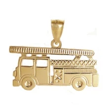 New 14k Yellow Gold Fire Truck Pendant
