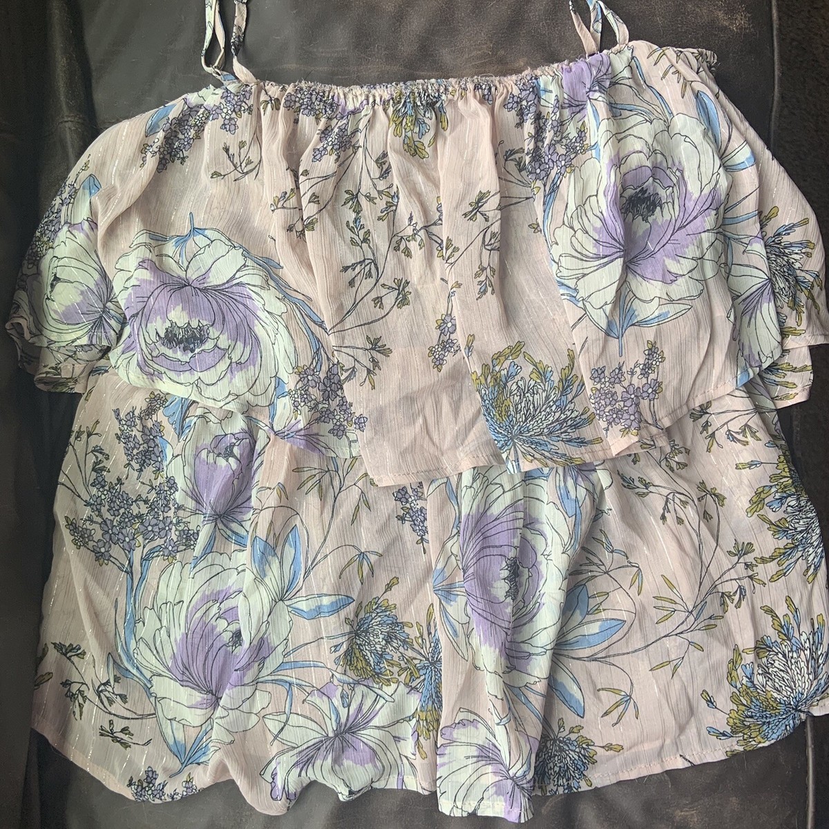 Haut Transparent Floral Lys Blanc Violet - Taille XL, Occasion Très Bon état, Style Sheer