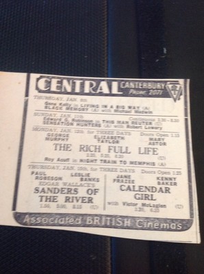A2-1 Ephemera Werbung 1948 Canterbury Central Calandar Girl Jane Frazee