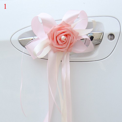 Wedding Car Decoration Flower Ribbon Artificial Rose Flower Door Handle Decor ↕ - Picture 19 of 35