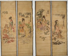 Quadro cinese rotolo carta seta "bellezza e bestia" 4 rotoli quadro Q103